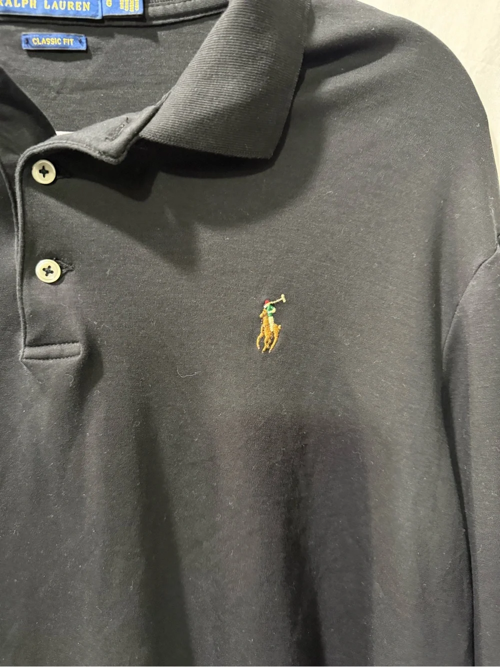 Ralph Lauren Long-Sleeve Polo Shirt in Black with Embroidered Pony